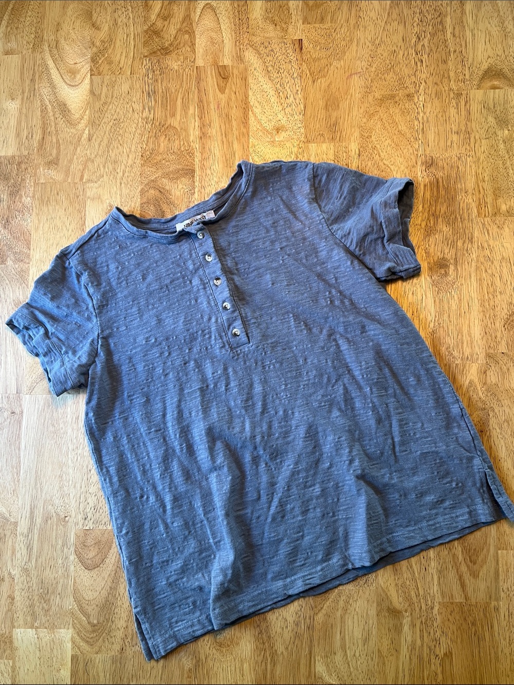 Nine West Crew Neck Cotton Henley Slate Blue Size Small